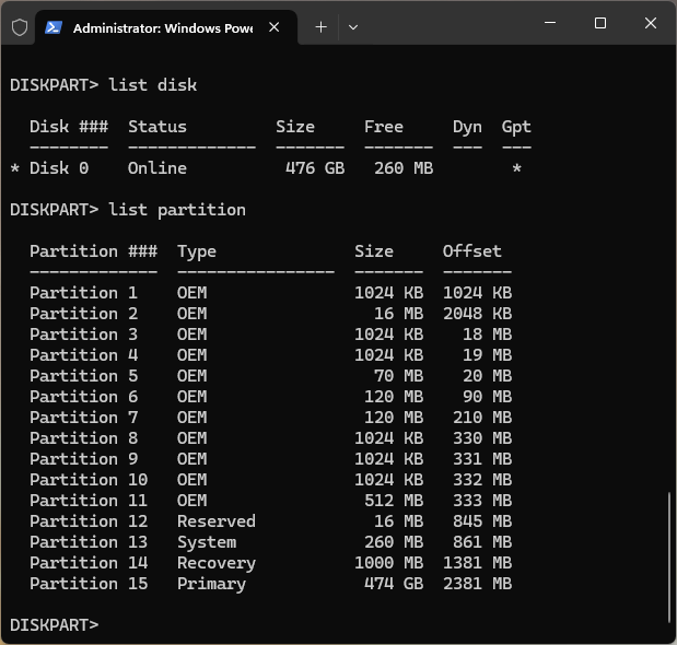 Disk partitions