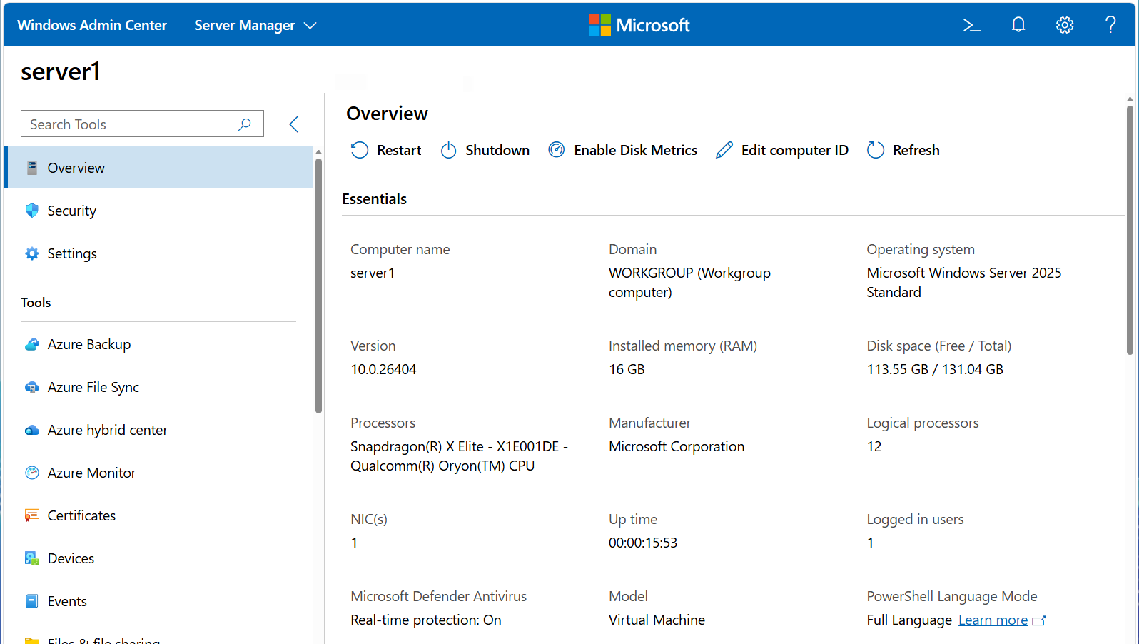 Windows Server 2025 Admin Center